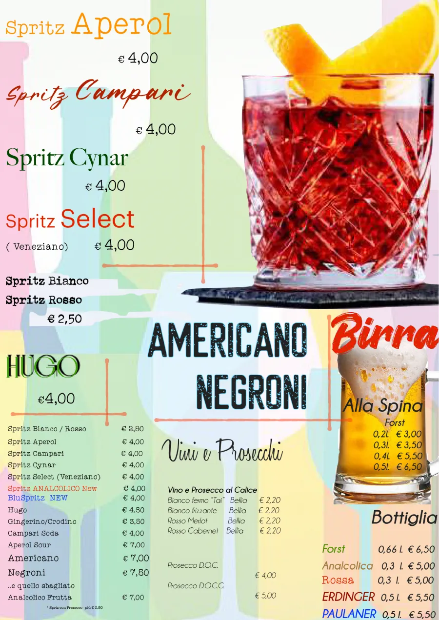 Listino online : Menu Listino prezzi  Bar Maja Bibione